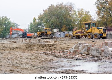 Construction machinery: excavator, bulldozer
