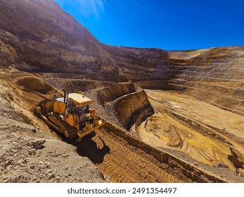 Construction machinery working in open pit mine.