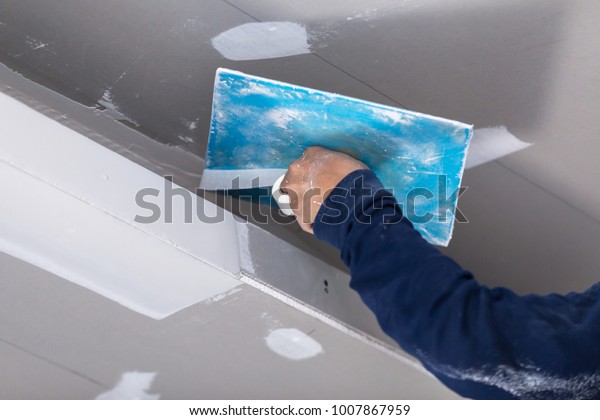 Construction Man Worker Plaster Gypsum Ceiling Stock Photo Edit