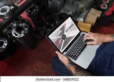 Construction Master Plan Draft Blueprint Male Laptop Concept