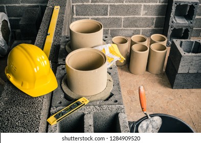 construction of a modular chimney, close-up - Shutterstock ID 1284909520