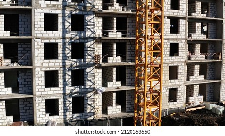 Construction Of A Multi-storey Building. Building. Construction Of A Multi-storey Building. Camera Movement From Bottom To Top. The Concept Of Affordable Housing Construction.