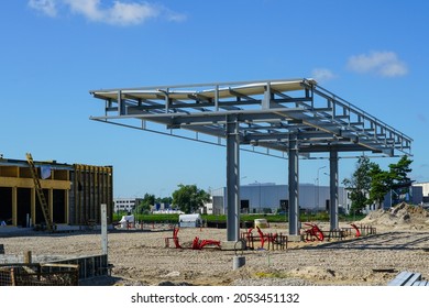 construction of a new modern gas station and shop building