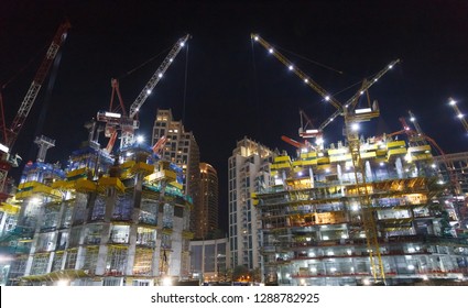 Construction At Night With Lights