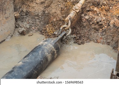 Construction Of Oil And Gas Pipeline,horizontal Directional Drilling (HDD Process).Installing Underground Pipe Dummy Test   From The Soil Surface.