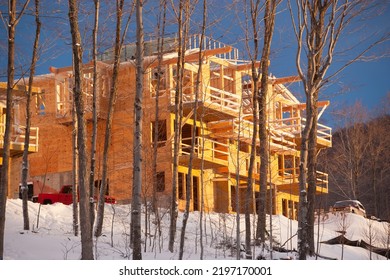 Construction On A Mountain Cabin In  The Winter, Stowe Vermont, USA