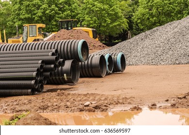 Construction Pipe. Black Drainage Pipe