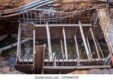 Construction In Progress For A Rain Water Drainage In City Road, Chennai, India