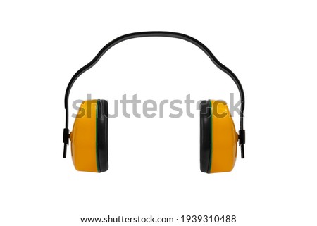  construction protective earmuffs for hearing protection, on white background, isolated