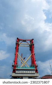 the construction of a railroad bridge construction in Central Java, Indonesia