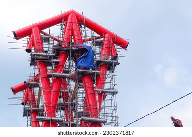 the construction of a railroad bridge construction in Central Java, Indonesia