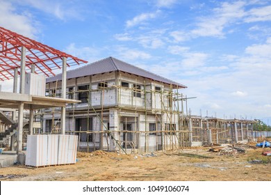 Construction Residential New House Progress Building Stock Photo ...