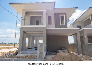 Construction Residential New House Progress Building Stock Photo ...