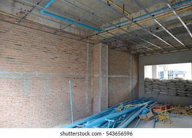 construction in room with ceiling pipe and more - Shutterstock ID 543656596