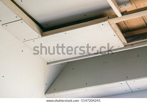 Construction Room Drywall Making Suspended Ceiling Stock Photo