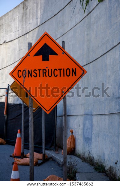 construction sign on a exit\
ramp
