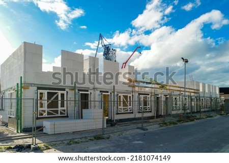 construction site of building a new house,Dutch Suburban area with modern family houses, newly build modern family homes in the Netherlands, dutch family houses, 