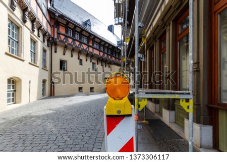 Construction site in the city centre of Wernigerode, with its half-timbered houses