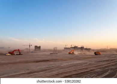 the construction site of coal washery at dusk
