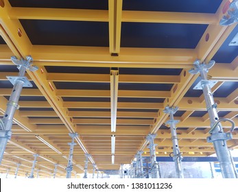 construction site concept :  New modern steel formwork (molds) in concrete construction site