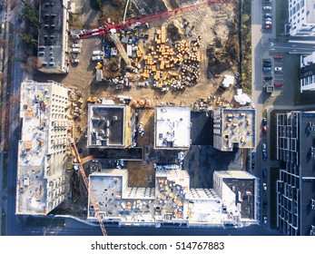 Construction Site With Crane And Building - Aerial View