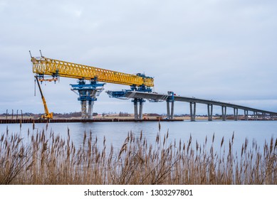 The Construction Site Of Crown Princess Mary Bridge Over The Reedy Firth, Fredrikssund, Denmark, February 3, 2019