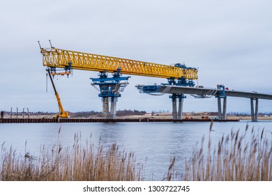 The Construction Site Of Crown Princess Mary Bridge Over The Reedy Firth, Fredrikssund, Denmark, February 3, 2019