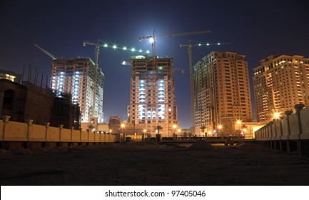 Construction Site In Doha At Night, Qatar