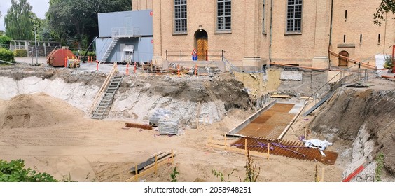 Construction Site With Excavation And Preparation For New Church Building