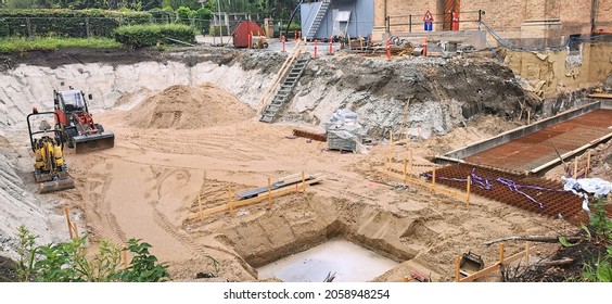 Construction Site With Excavation And Preparation For New Church Building