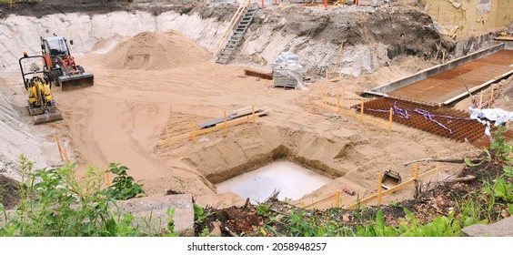 Construction Site With Excavation And Preparation For New Church Building