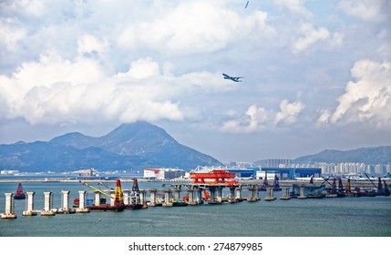 Construction Site Of Hong Kong Zhuhai Macau Macao Bridge At Day