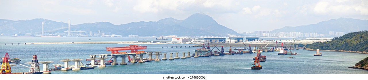 Construction Site Of Hong Kong Zhuhai Macau Macao Bridge At Day