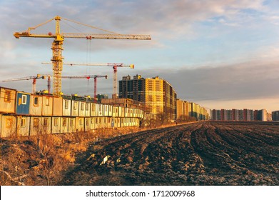 Construction Site And Housing Migrant Workers On The Outskirts Of St. Petersburg