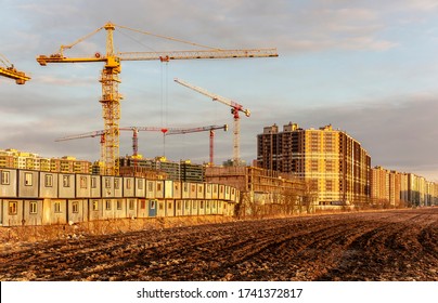 Construction Site And Housing Migrant Workers On The Outskirts Of St. Petersburg