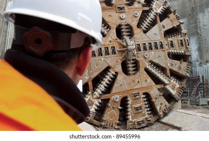 construction site with hudge tunnel digging machine