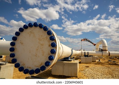 Construction site of an interconnected natural gas transmission pipeline. Highly integrated network that moves natural gas. Connection point between the transmission company and the receiving party. - Shutterstock ID 2206943601