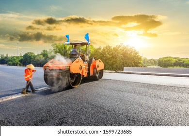 Construction Site Laying New Asphalt Road Stock Photo 1599723685 ...