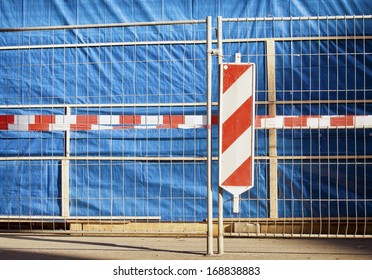 Construction Site In Munich - Fence And Warning Sign