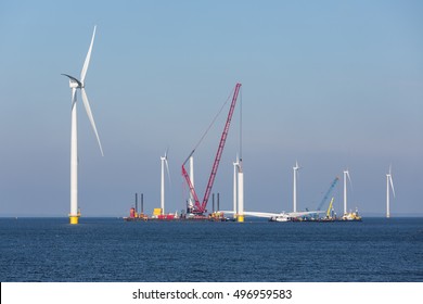 Construction site new offshore wind farm near the Dutch coast