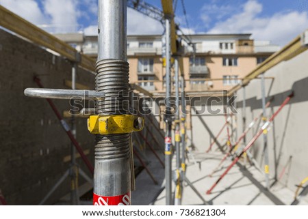 Construction site slab formwork with scaffolding