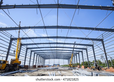 Construction Site, Steel Frame Structure Is Under Construction