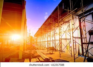 construction site with sun flare effect on sunrise time.