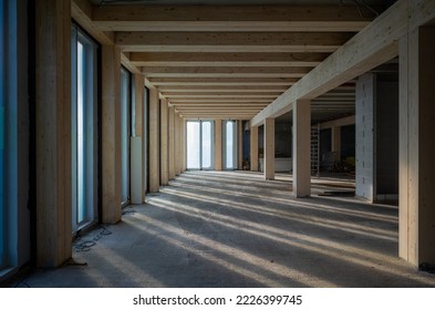 construction site of a sustainable Timber-concrete composite office building  - Shutterstock ID 2226399745