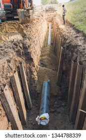 Construction Site Underground Oil Gas Pipelinework Stock Photo 