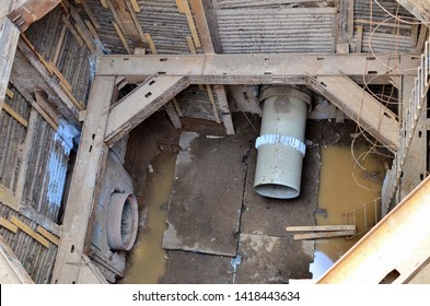 Construction of a storm sewer collector. Underground urban sewage. Drainage-communications Storm Tunnel. Using Pipe Jacking Method in Deep Strata. Laying Sewer pipes. Water Treatment Industry