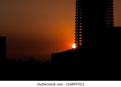 Construction sunset over Santiago, Chile