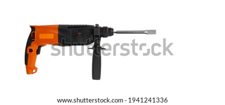 construction tool- power hammer drill - percussion perforator with big boer auger, on white background, isolated