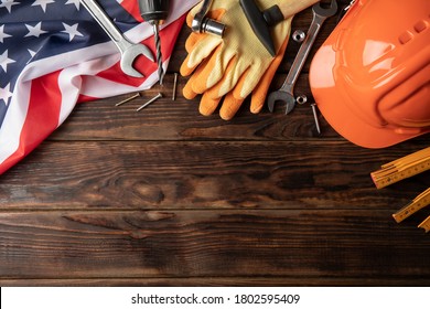 Construction tools on table, space for text - Shutterstock ID 1802595409