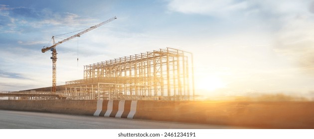 the construction and tower crane at sunlight for the background - Powered by Shutterstock